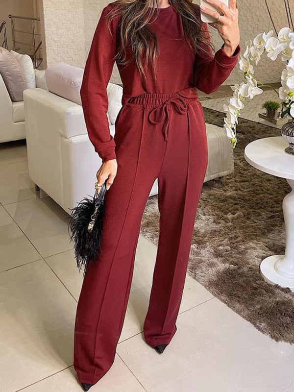 Women's Two-Piece Long Sleeve T-Shirt and Elastic Waist Pants