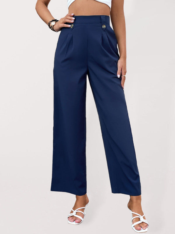 Pants- Straight-leg Trousers - Elegant Sailor Pants- Purplish blue navy- Pekosa Women Clothing