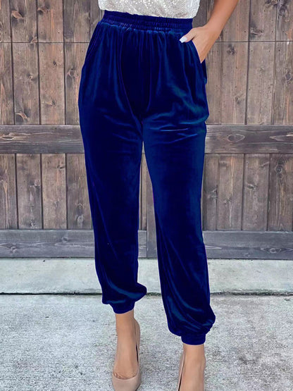 Pants- Velvet Fall Pencil Pants with Convenient Pockets- Blue- Pekosa Women Clothing