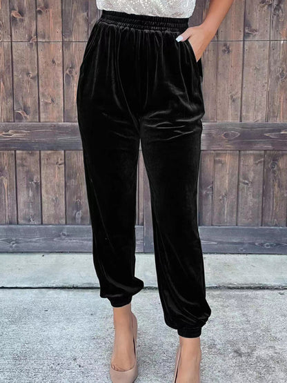 Pants- Velvet Fall Pencil Pants with Convenient Pockets- Black- Pekosa Women Clothing