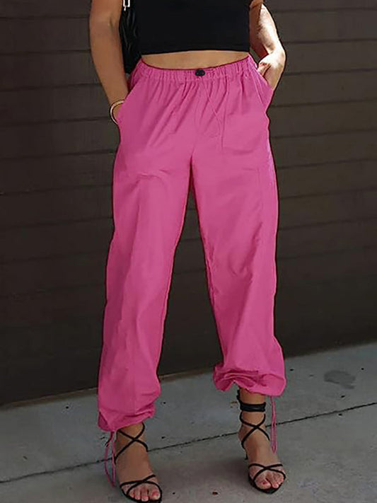 Pants- Women Solid Parachute Trousers Pants- Hot pink- Pekosa Women Clothing
