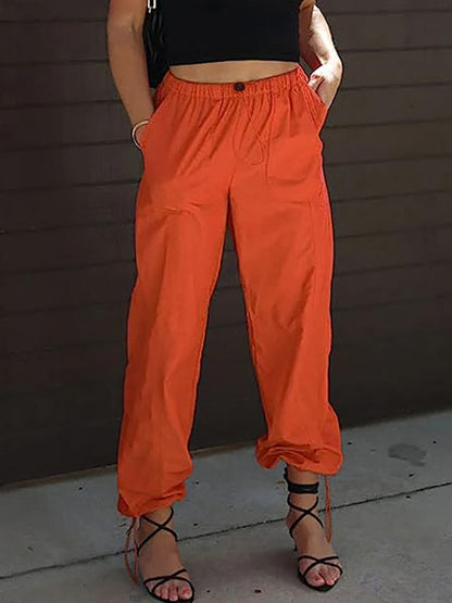 Pants- Women Solid Parachute Trousers Pants- Orange Red- Pekosa Women Clothing