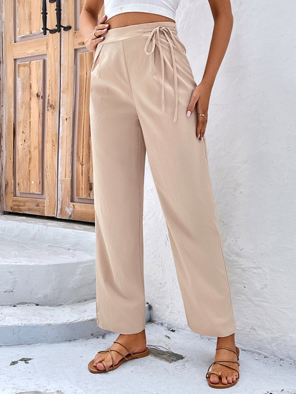 Pants- Women's High-Waist Straight-leg Pants - Trousers- - Pekosa Women Clothing