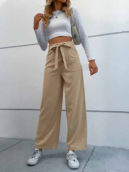 Pants- Women's Tie-Waist Straight-Leg Pants- - Pekosa Women Clothing