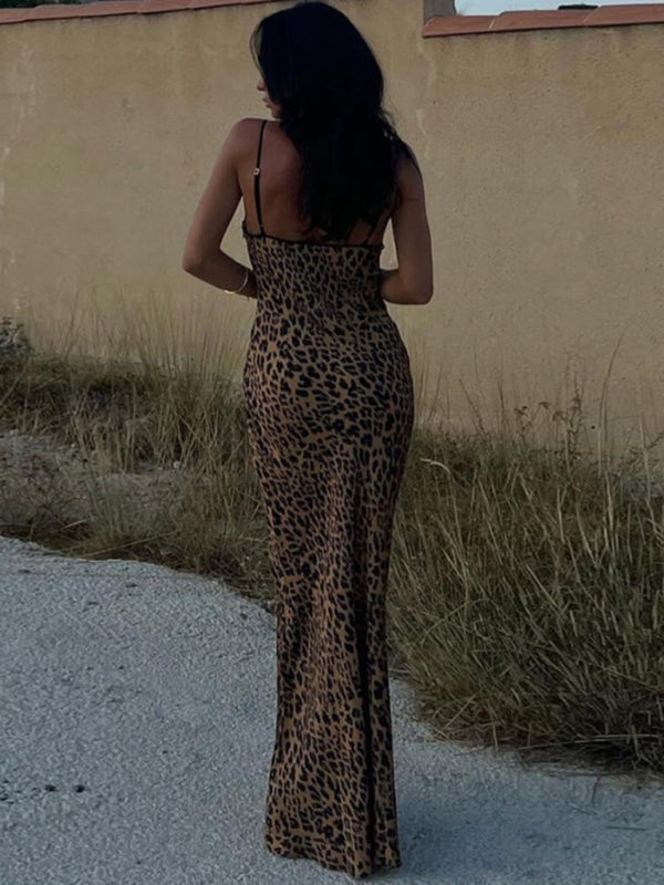 Party Dresses- Leopard Print Sheath Cami Maxi Dress for Party- - Pekosa Women Clothing