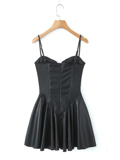 Party Dresses- PU Leather Bustier Corset Cami Mini Dress- - Pekosa Women Clothing