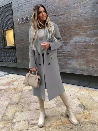 Peacoats- Wool Notch Collar Longline Pea Coat- Grey- Pekosa Women Clothing