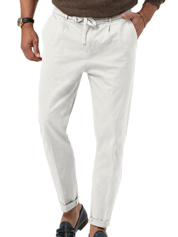 Pencil Pants- Classic Men’s Casual Pencil Pants in Solid Colors- White- Pekosa Women Fashion