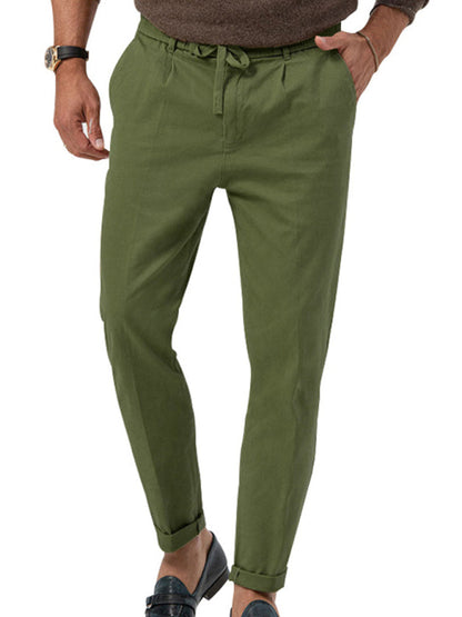 Pencil Pants- Classic Men’s Casual Pencil Pants in Solid Colors- Olive green- Pekosa Women Fashion