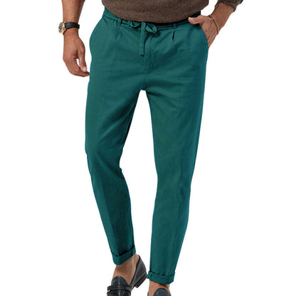 Pencil Pants- Classic Men’s Casual Pencil Pants in Solid Colors- Dark blue- Pekosa Women Fashion