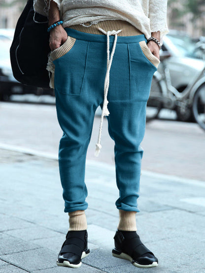 Pencil Pants- Men’s Knit Patched Jogger Pencil Pants - Casual Sweatpants- Denim Blue- Pekosa Women Fashion