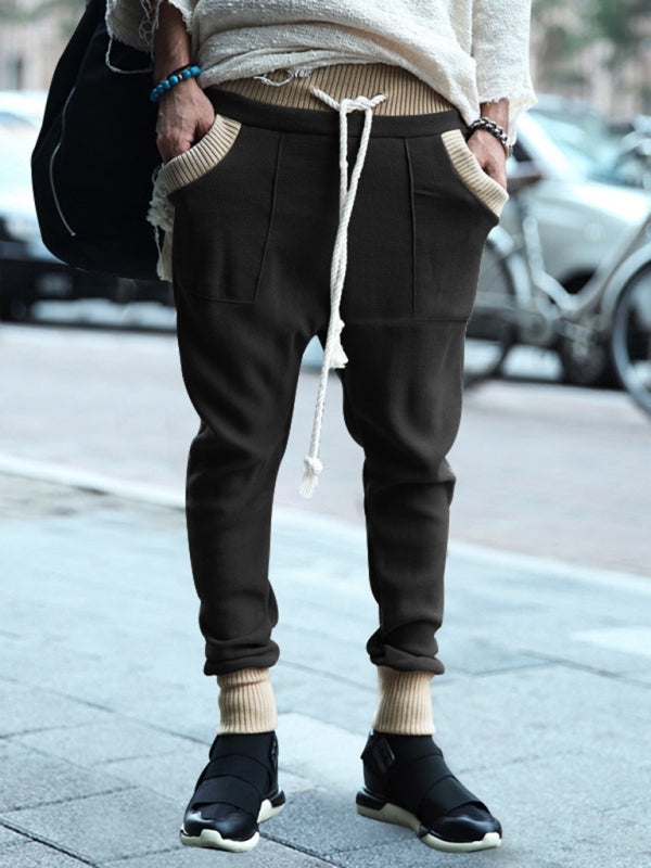 Pencil Pants- Men’s Knit Patched Jogger Pencil Pants - Casual Sweatpants- Black- Pekosa Women Fashion