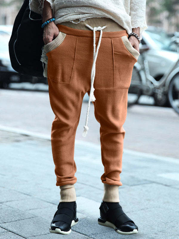 Pencil Pants- Men’s Knit Patched Jogger Pencil Pants - Casual Sweatpants- Orange- Pekosa Women Fashion