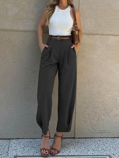 Solide Damen-Bleistifthose mit hohem Bund für Business-Casual-Looks