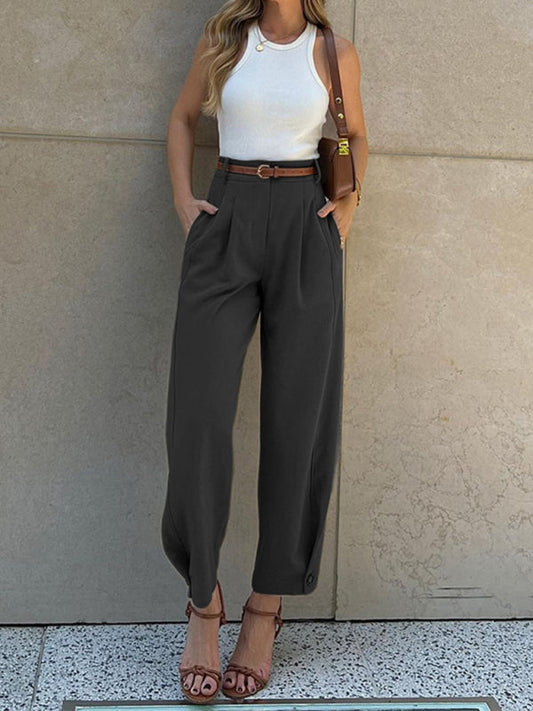 Women's Solid High-Waisted Pencil Pants for Business Casual Looks