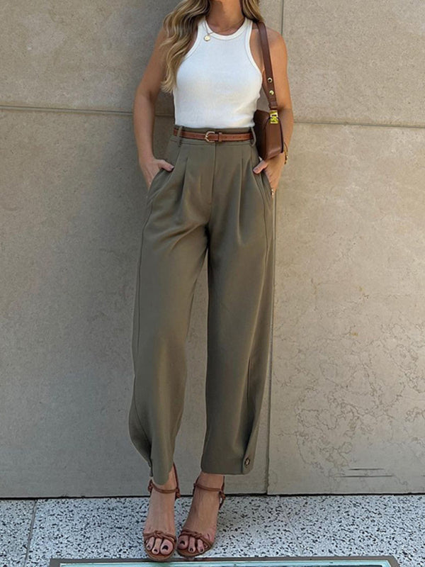 Women's Solid High-Waisted Pencil Pants for Business Casual Looks