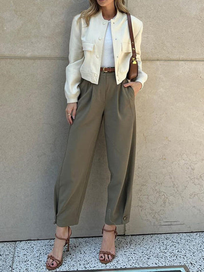 Solide Damen-Bleistifthose mit hohem Bund für Business-Casual-Looks