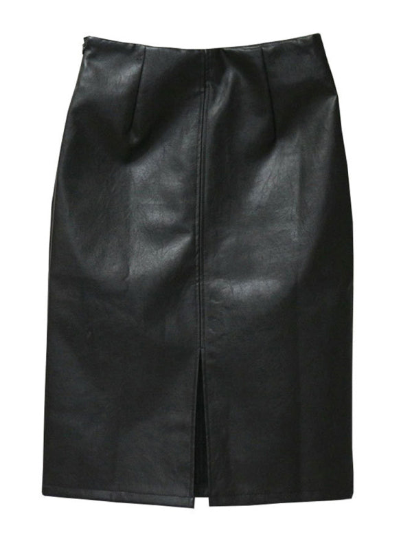 Pencil Skirt- Faux Leather Fitted Midi Skirt- - Pekosa Women Clothing