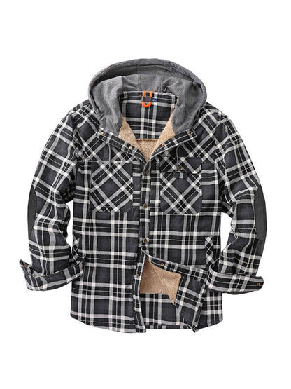 Plaid Jackets- Men’s Faux Fur Lined Patchwork Hoodie | Warmer Plaid Jacket- - Pekosa Women Clothing