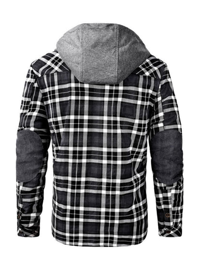 Plaid Jackets- Men’s Faux Fur Lined Patchwork Hoodie | Warmer Plaid Jacket- - Pekosa Women Clothing