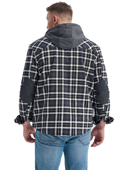 Plaid Jackets- Men’s Faux Fur Lined Patchwork Hoodie | Warmer Plaid Jacket- - Pekosa Women Clothing