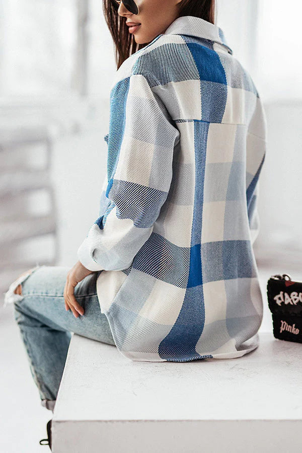 Plaid Jackets- Plaid Wool Button Jacket Overshirt- - Pekosa Women Clothing