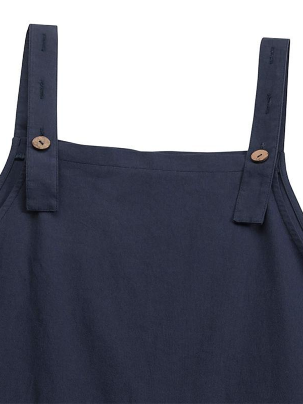 Playsuits- Playsuit in Solid Cotton Baggy Bib Overalls with Pockets- - Pekosa Women Clothing