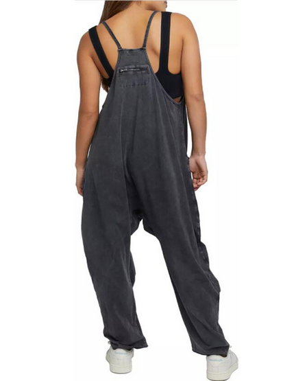 Playsuits- Solid Baggy Bib Overalls with Handy Pockets - Everyday Playsuit- - Pekosa Women Clothing