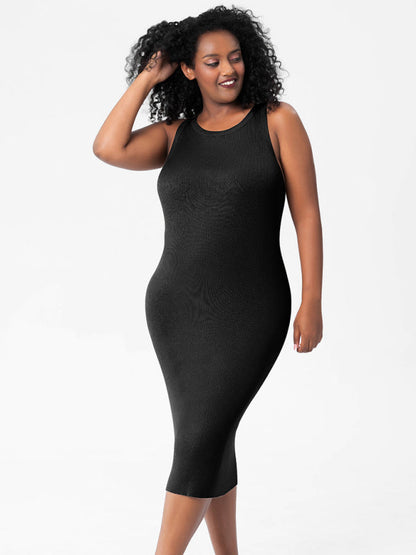 Plus Size Dresses- Curve-Hugging Plus Size Knit Bodycon Tank Dress- - Pekosa Women Fashion