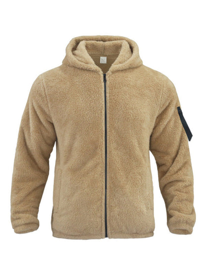 Plush Jackets- Men's Oversized Hooded Jacket with Plush Faux Fur- - Pekosa Women Clothing