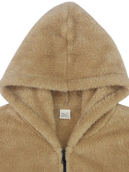 Plush Jackets- Men's Oversized Hooded Jacket with Plush Faux Fur- - Pekosa Women Clothing