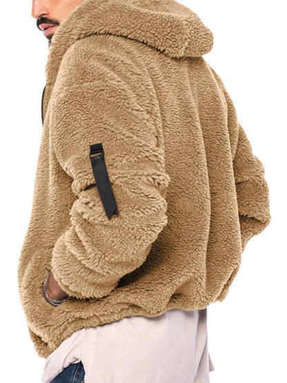 Plush Jackets- Men's Oversized Hooded Jacket with Plush Faux Fur- - Pekosa Women Clothing