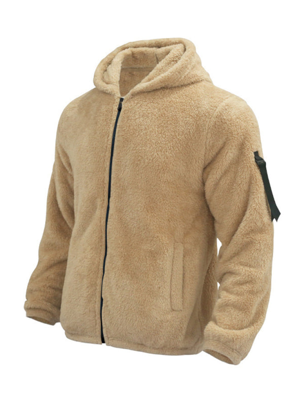 Plush Jackets- Men's Oversized Hooded Jacket with Plush Faux Fur- - Pekosa Women Clothing