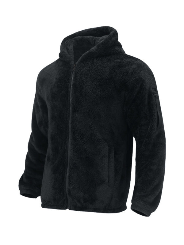 Plush Jackets- Men's Oversized Hooded Jacket with Plush Faux Fur- - Pekosa Women Clothing