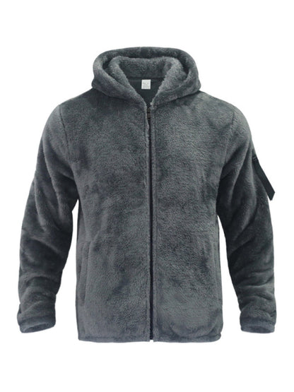 Plush Jackets- Men's Oversized Hooded Jacket with Plush Faux Fur- - Pekosa Women Clothing