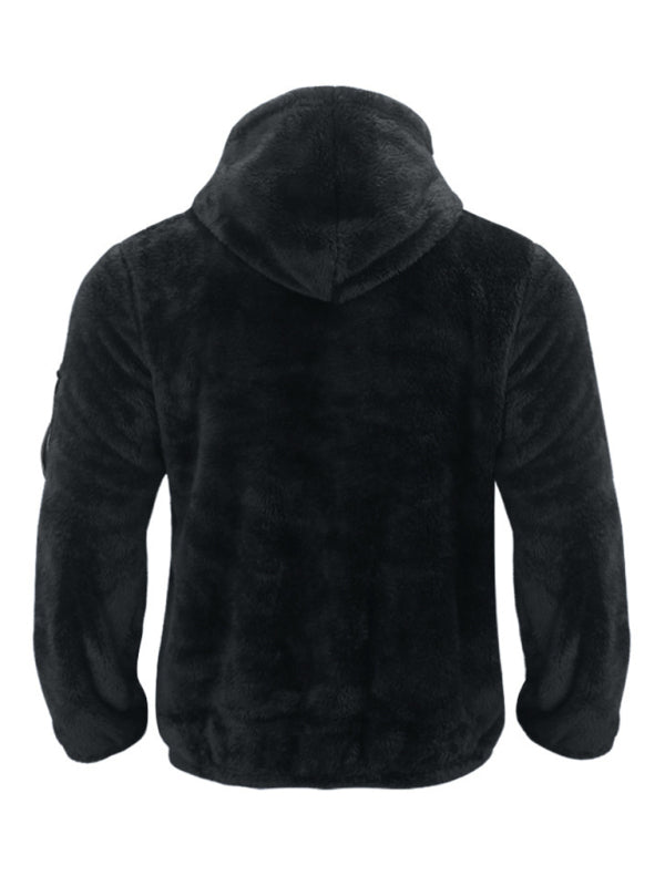 Plush Jackets- Men's Oversized Hooded Jacket with Plush Faux Fur- - Pekosa Women Clothing