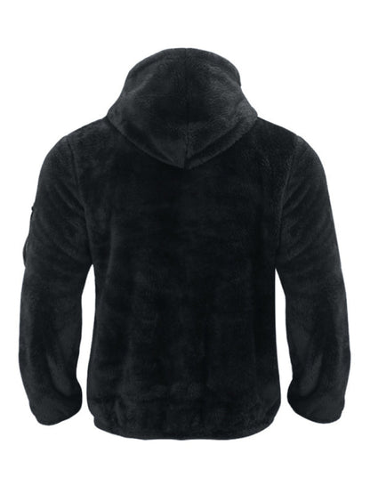 Plush Jackets- Men's Oversized Hooded Jacket with Plush Faux Fur- - Pekosa Women Clothing