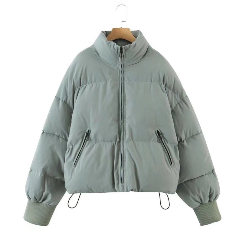 Puffer Jacket- Solid Zip-Up Puffer Jacket- Grey- Pekosa Women Clothing