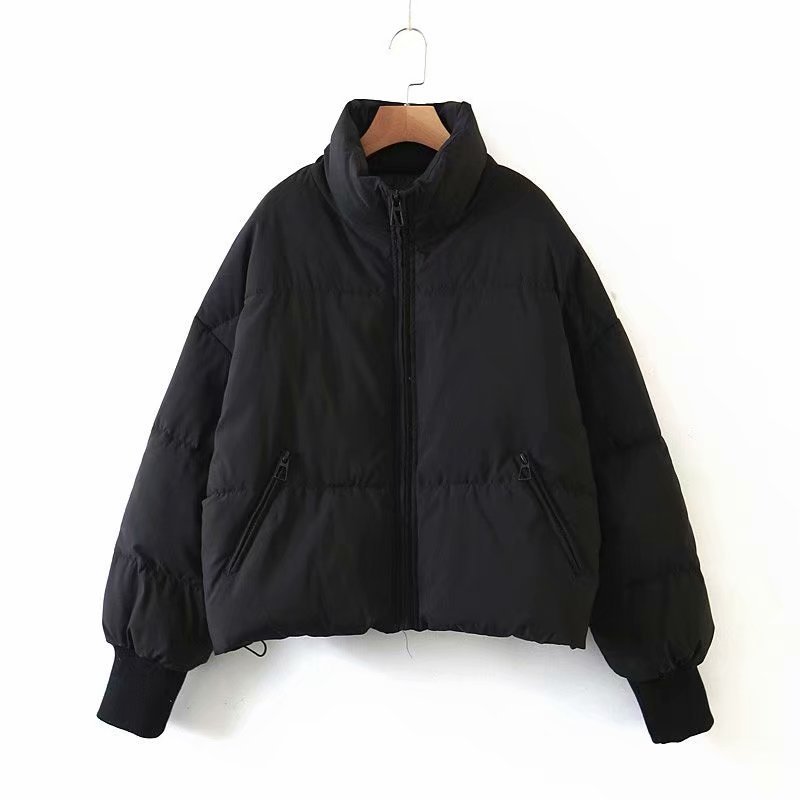 Puffer Jacket- Solid Zip-Up Puffer Jacket- Black- Pekosa Women Clothing