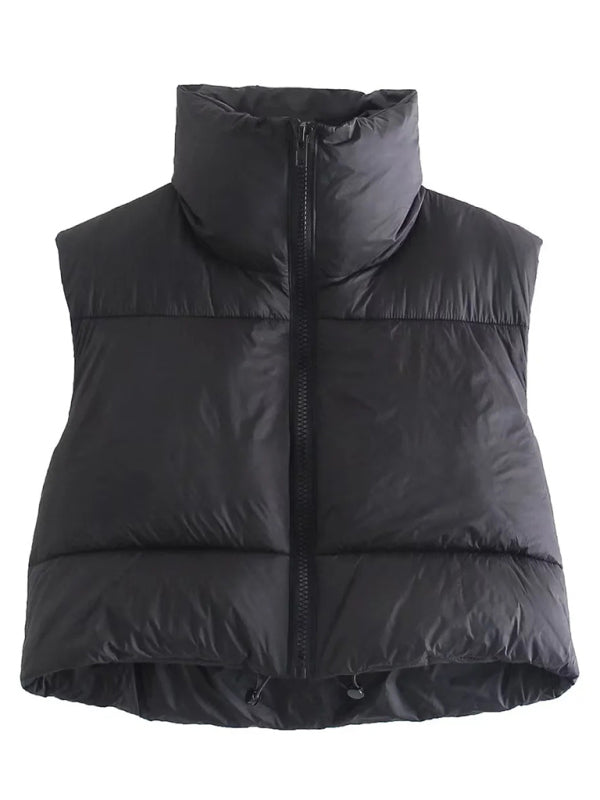 Puffer Jackets- Thick Zip-Up Puffer Vest Jacket for Winter Sports- Black- Pekosa Women Clothing