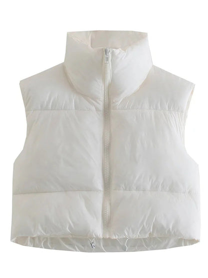 Puffer Jackets- Thick Zip-Up Puffer Vest Jacket for Winter Sports- White- Pekosa Women Clothing