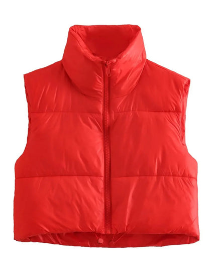 Puffer Jackets- Thick Zip-Up Puffer Vest Jacket for Winter Sports- Red- Pekosa Women Clothing