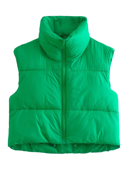 Puffer Jackets- Thick Zip-Up Puffer Vest Jacket for Winter Sports- Green- Pekosa Women Clothing