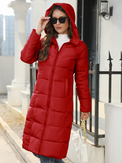 Puffers- Solid Hooded Longline Puffer Coat Jacket for Urban Winters- - Pekosa Women Clothing