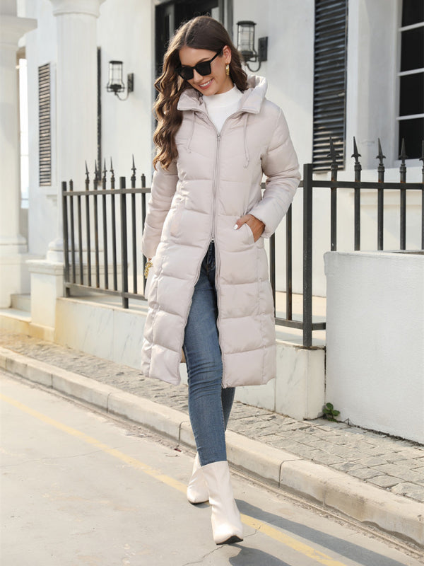 Puffers- Solid Hooded Longline Puffer Coat Jacket for Urban Winters- - Pekosa Women Clothing