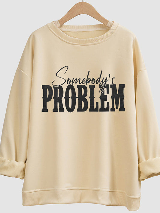 Pullovers- Sport Solid Crewneck Pullover | Problem Print Sweatshirt- Cracker khaki- Pekosa Women Clothing