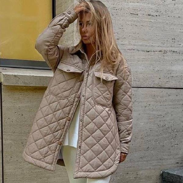 Quilted Jackets- Winter Cotton Longline Tie-Belt Coat Quilted Jacket- Khaki- Pekosa Women Clothing