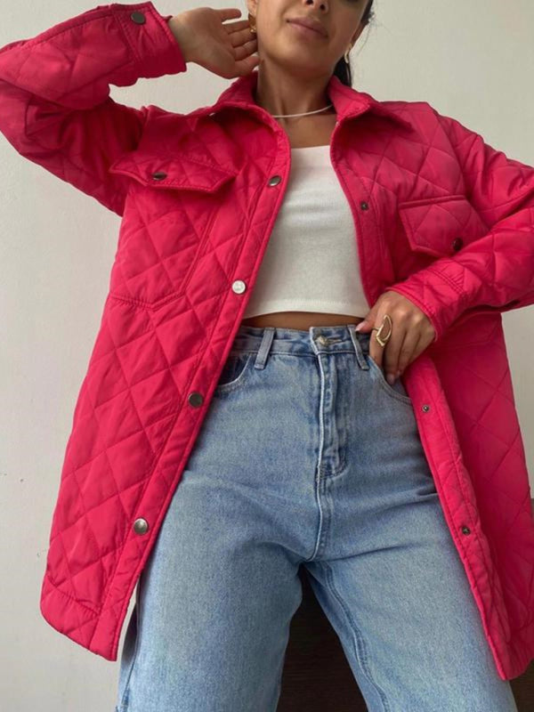 Quilted Jackets- Winter Cotton Longline Tie-Belt Coat Quilted Jacket- Red- Pekosa Women Clothing