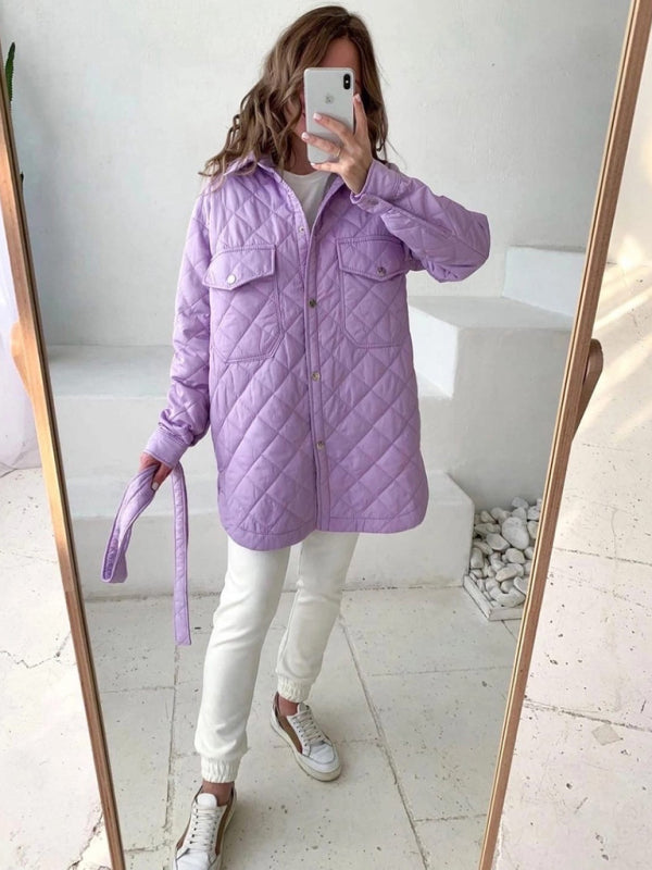 Quilted Jackets- Winter Cotton Longline Tie-Belt Coat Quilted Jacket- - Pekosa Women Clothing