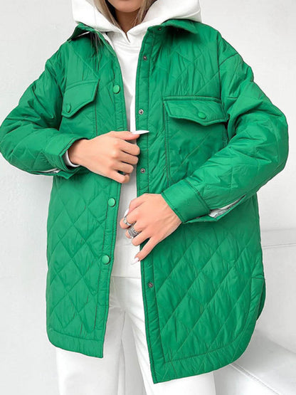 Quilted Jackets- Winter Cotton Longline Tie-Belt Coat Quilted Jacket- Green- Pekosa Women Clothing